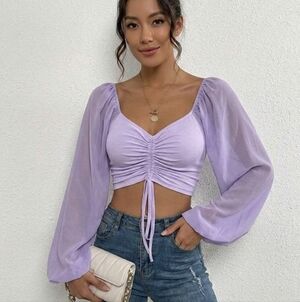 Sweet Talk Drawstring Crop Top - Lavender